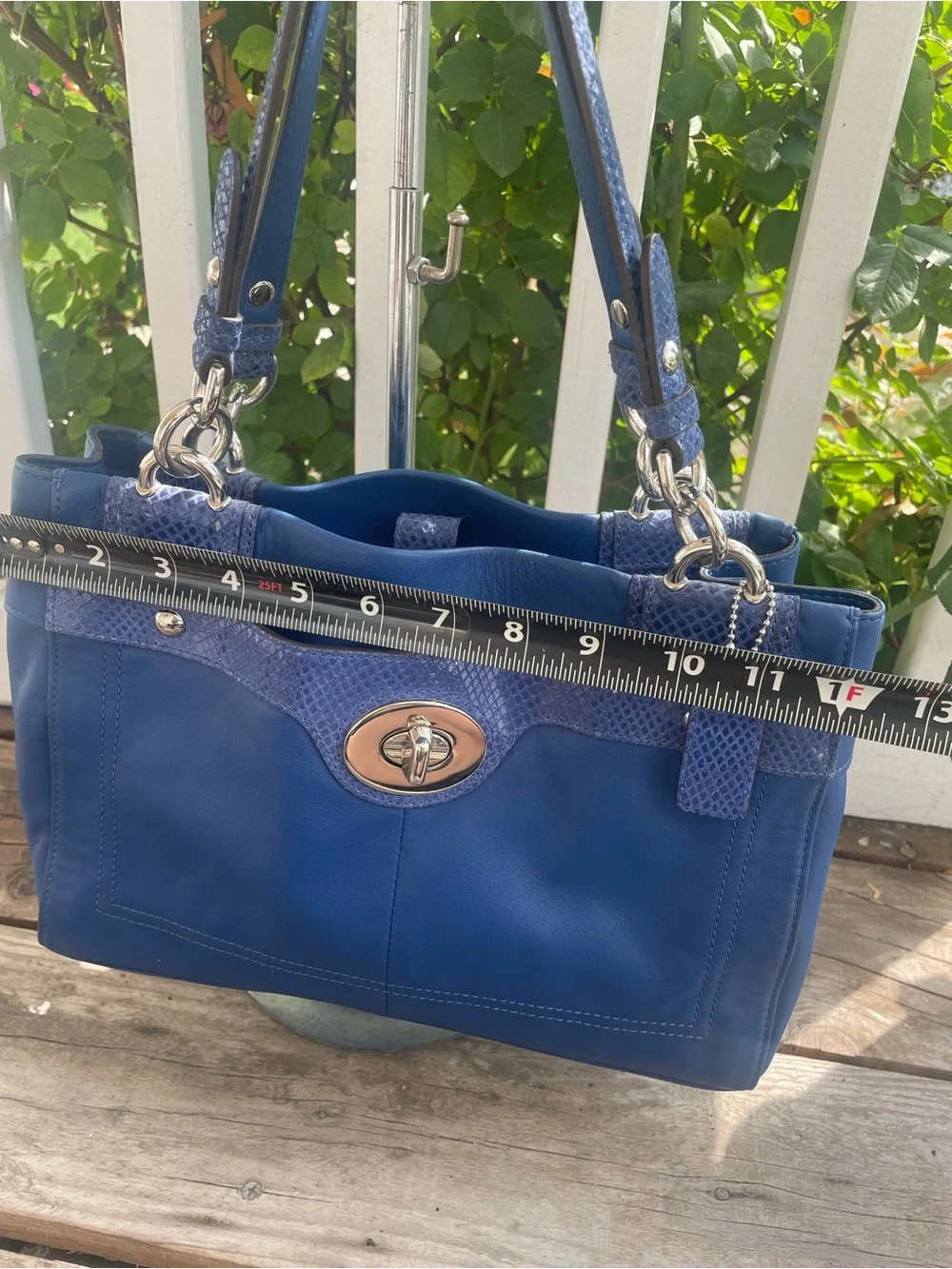 Coach Blue Leather-Trim Shoulder Tote with Turnlock